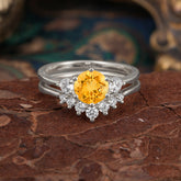 1 Carat Round Cut Citrine Engagement Ring Set Classic Wedding Ring